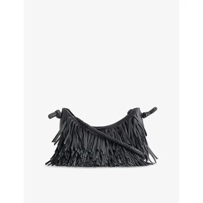 Dragon Diffusion Womens Fringe Sling Suede Shoulder Bag Black