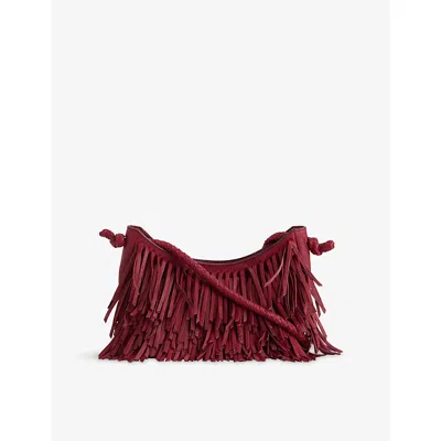 Dragon Diffusion Womens Fringe Sling Suede Shoulder Bag Bordo