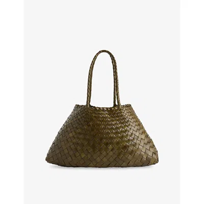 Dragon Diffusion Womens Santa Croce Leather Top-handle Basket Bag Khaki