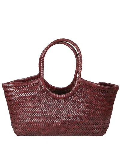 Dragon Diffusion Woven Brown Handbag With Rounded Handles In Burgundy