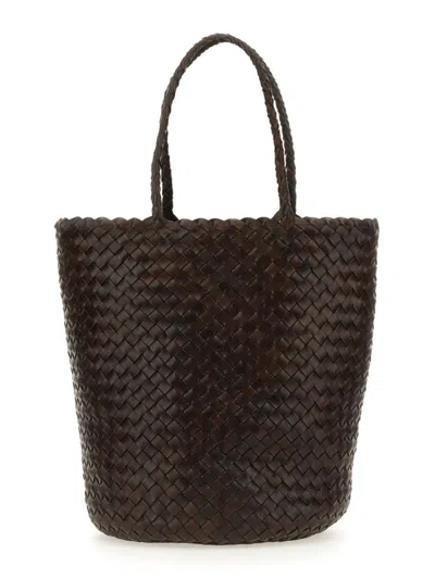 Dragon Diffusion Woven Bucket Bag With Structured Silhouette And Robust Handles In Black