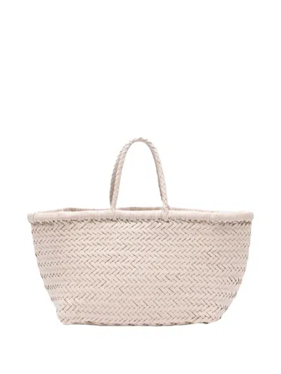 Dragon Diffusion Triple Jump Small Woven Basket-like Leather Tote Bag In White