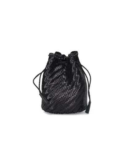 Dragon Diffusion Woven Drawstring Bucket Bag In Black
