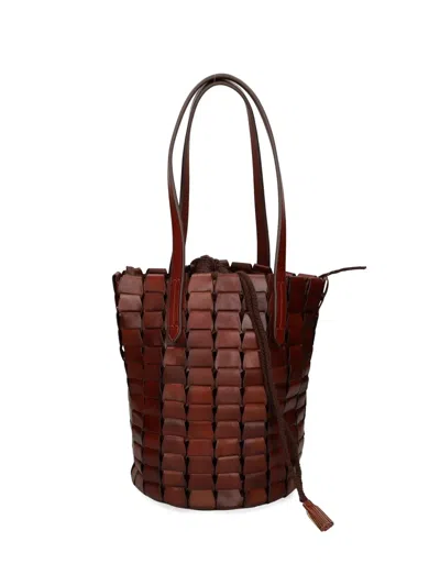 Dragon Diffusion Woven Drawstring Bucket Bag In Brown