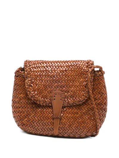 Dragon Diffusion Woven Flap Bag In Brown