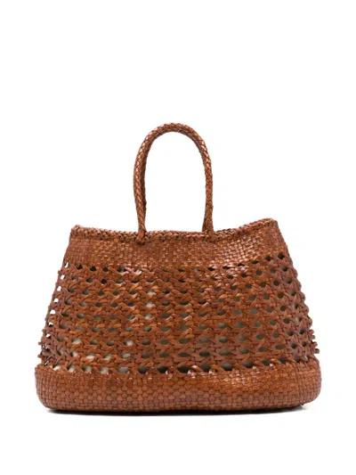 Dragon Diffusion Woven Handle Tote Bag In Brown