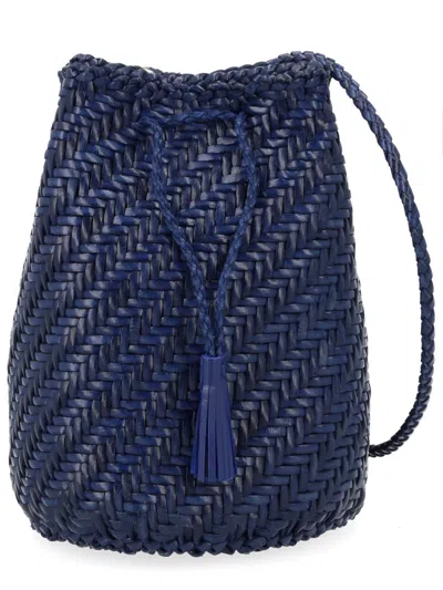 Dragon Diffusion Woven Leather Bucket Crossbody Bag In Blue