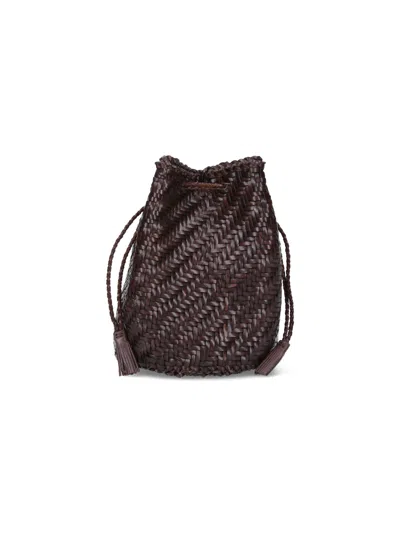 Dragon Diffusion Woven Leather Drawstring Bucket Bag In Brown