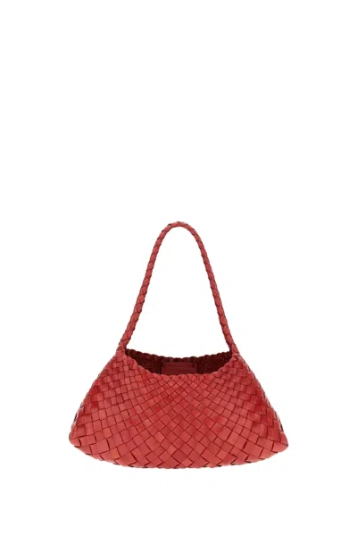 Dragon Diffusion Woven Leather Handbag With Curved Silhouette In Red