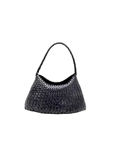 Dragon Diffusion Woven Leather Hobo Shoulder Bag In Black