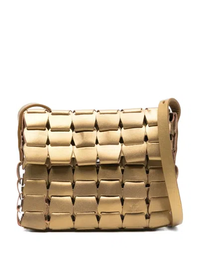 Dragon Diffusion Woven Leather Shoulder Bag In Gold