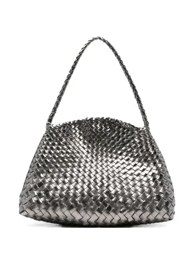 Dragon Diffusion Woven Leather Shoulder Bag In Gray