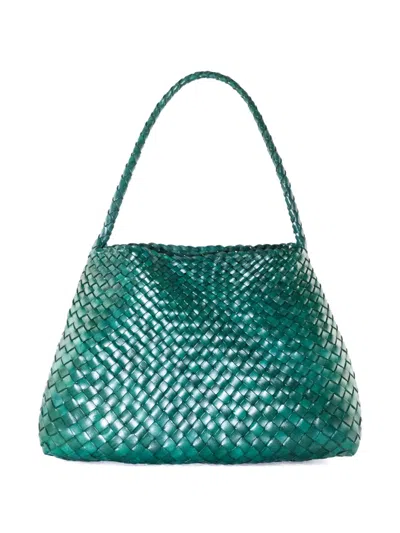 Dragon Diffusion Woven Leather Shoulder Bag In Green