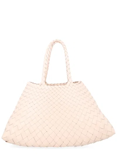 Dragon Diffusion Woven Leather Small Handbag With Braided Handles In Beige