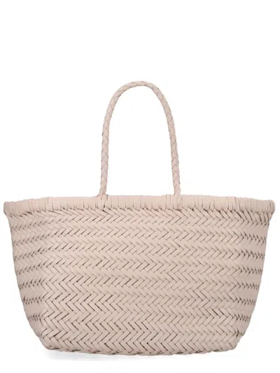 Dragon Diffusion Woven Leather Tote Bag In Beige