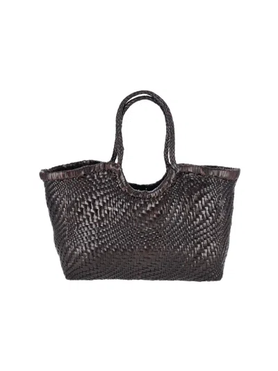 Dragon Diffusion Woven Leather Tote Bag In Brown
