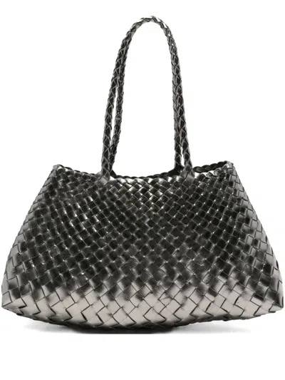Dragon Diffusion Woven Leather Tote Bag In Silver