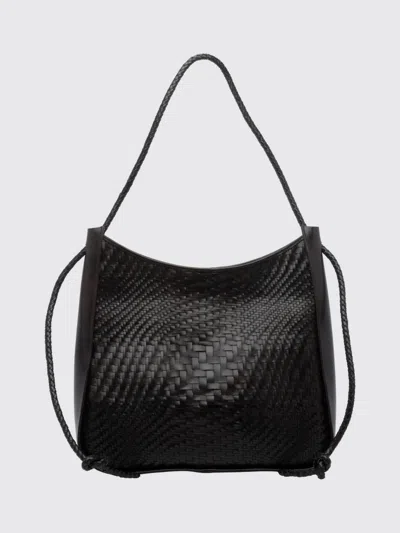 Dragon Diffusion Woven Leather Tote Bag With Single Handle In Black