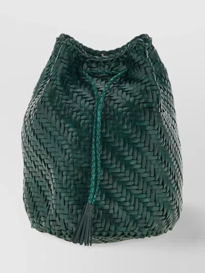 Dragon Diffusion Woven Texture Tassel Detail Bucket Bag In Green