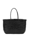 Dragon Diffusion Mini Flat Gora Woven Leather Top Handle Bag In Black