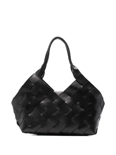 Dragon Diffusion Hand-woven Black Leather Shoulder Bag With Removable Pouch