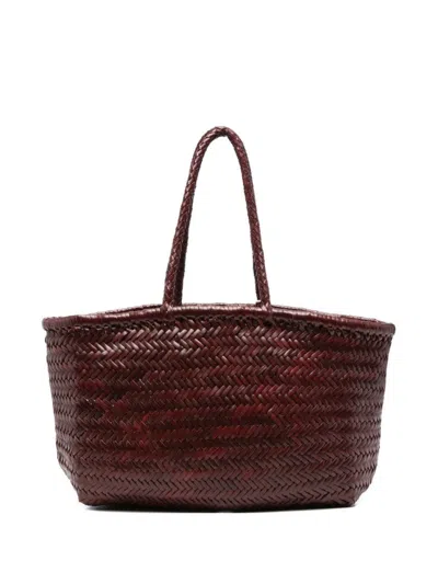 Dragon Diffusion Woven Vitello Leather Shoulder Bag In Rich Bordeaux In Black