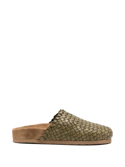 Dragon Diffusion Woven-leather Mules In Green