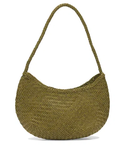 Dragon Difussion Nova Luna Green Leather Shoulder Bag In Red