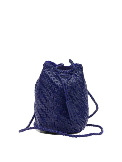 Dragon Difussion Pompom Double Jump Blue Buffalo Calf Leather Crossbody Bag