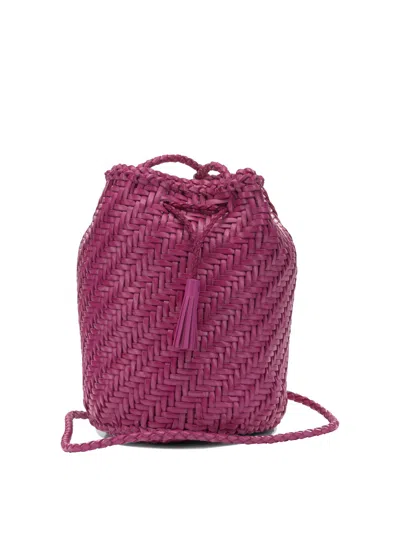 Dragon Difussion Pompom Double Jump Fuchsia Buffalo Calf Leather Crossbody Bag In Pink