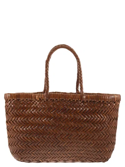 Dragon Triple Jump Small Woven Leather Bag In Brown