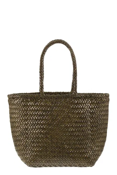Dragon Grace Basket Small - Woven Leather Bag In Green