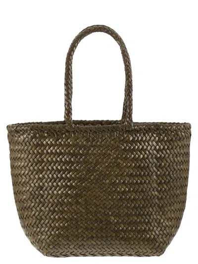 Dragon Grace Basket Small - Woven Leather Bag In Green