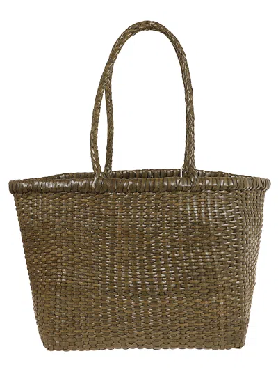Dragon Hand-woven Calfskin Basket Tote With Braided Handles In Brown