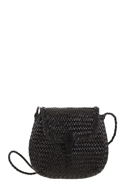 Dragon Mini City Bag - Woven Leather Bag In Black