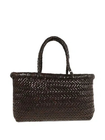 Dragon Mini Flat Gora Woven Leather Tote Bag In Brown
