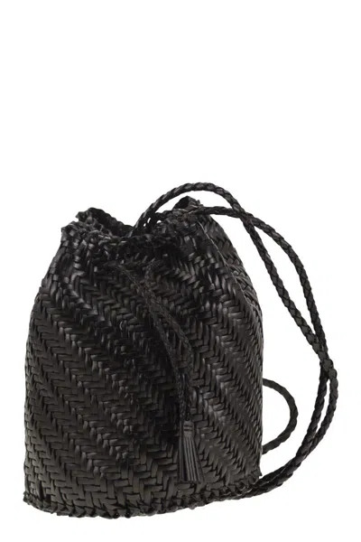 Dragon Pompom Double Jump - Bucket Bag With Woven Leather