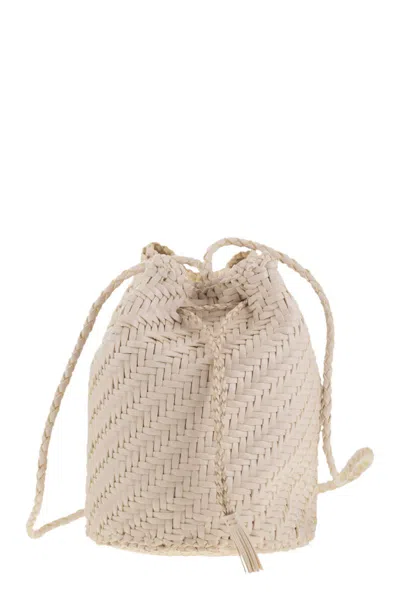 Dragon Pompom Double Jump - Bucket Bag With Woven Leather