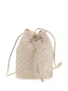 Dragon Pompom Double Jump Woven Leather Bucket Bag In Neutral