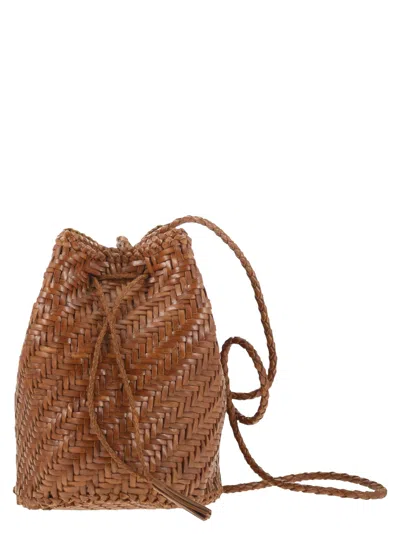 Dragon Pompom Woven Leather Bag In Brown