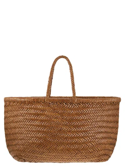 Dragon Triple Jump Big Woven Leather Bag In Brown