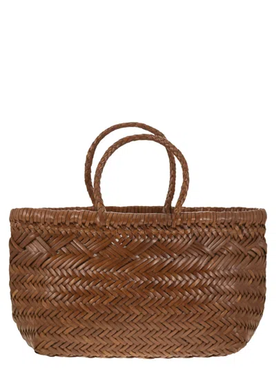 Dragon Triple Jump Small Woven Leather Bag In Brown