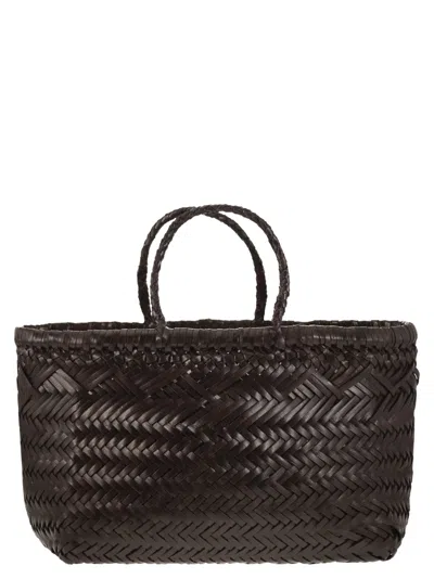 Dragon Triple Jump Small Woven Leather Bag In Brown