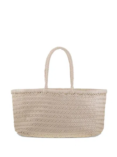 Dragon Bamboo Triple Jump Big Woven Leather Bag In White