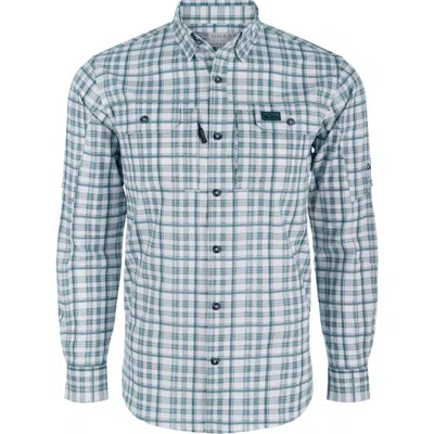 Drake Waterfowl Men's  Hunter Creek Window Pane Plaid Long Sleeve Button Up Shirt In Blue