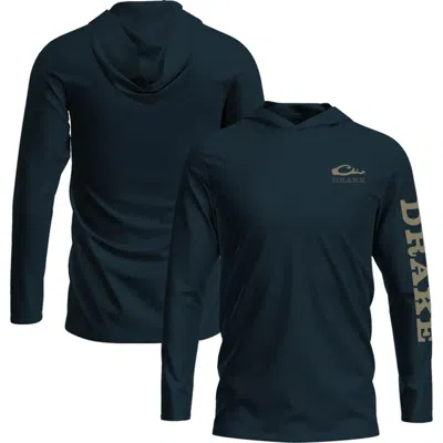 Drake Waterfowl Men's  Logo Long Sleeve Hooded T-shirt In Blue