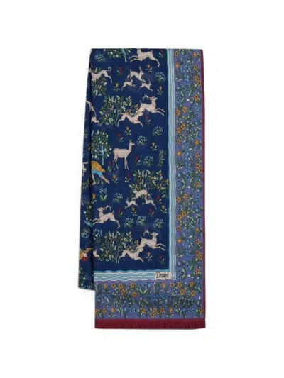 Drake's Animal-print Wool-silk Scarf In Blue