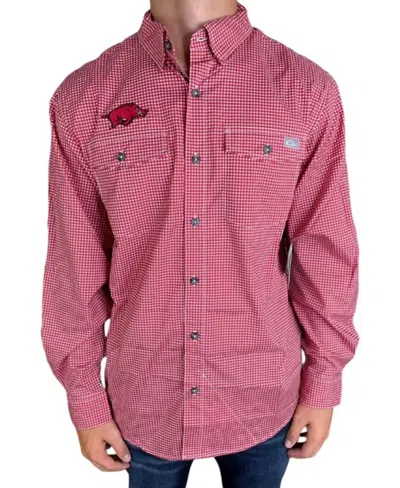 Drake's Arkansas Frat Gingham Shirt In Cardinal In Pink
