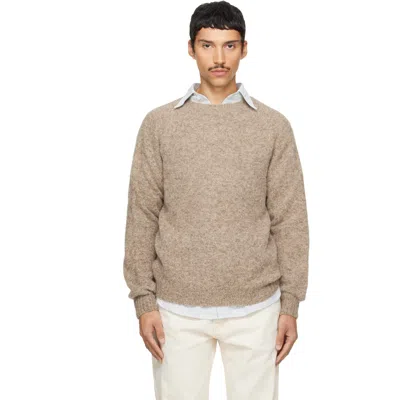 Drake's ベージュ ブラッシュド シェットランド クルーネックセーター In Brown