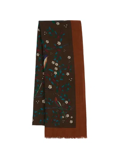 Drake's Birds Of Paradise Print Wool Scarf In Green